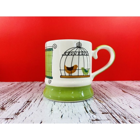 Pier 1 Imports Large Ceramic Cartoon Bird Cage Mug ~ 16 Oz. - Picture 1 of 12